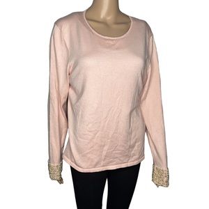Odeon women long sleeve pearl cuff crewneck sweater size L